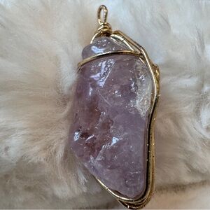Gold and Purple Gemstone Wire-Wrapped Pendant